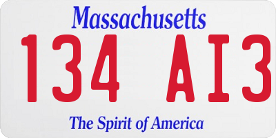 MA license plate 134AI3