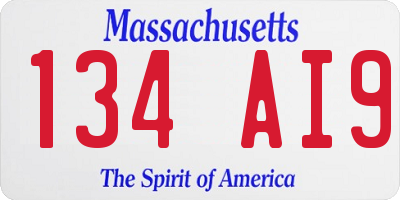 MA license plate 134AI9