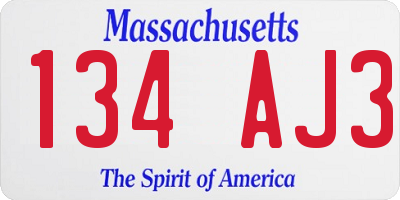MA license plate 134AJ3