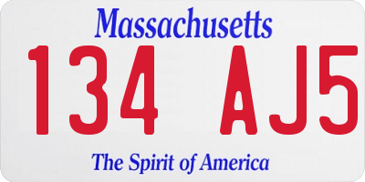 MA license plate 134AJ5