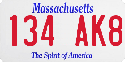 MA license plate 134AK8