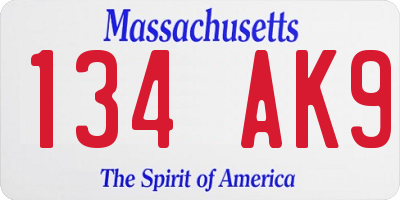 MA license plate 134AK9