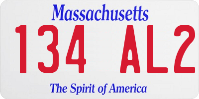 MA license plate 134AL2