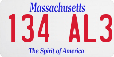 MA license plate 134AL3