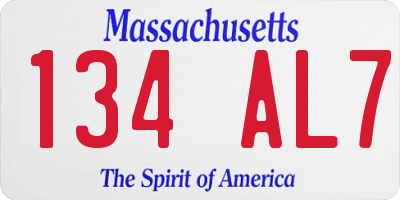 MA license plate 134AL7