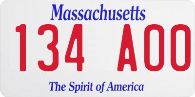 MA license plate 134AO0