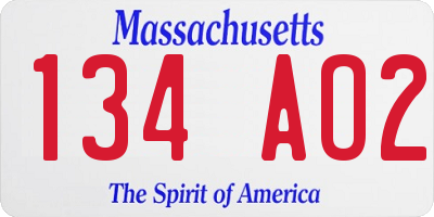 MA license plate 134AO2