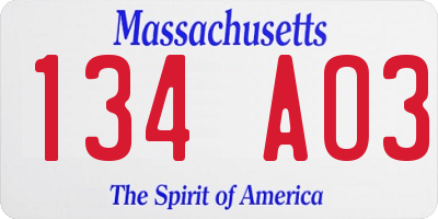 MA license plate 134AO3