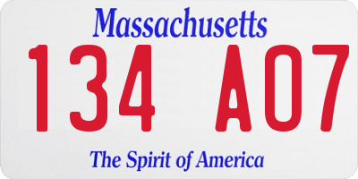 MA license plate 134AO7