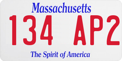 MA license plate 134AP2