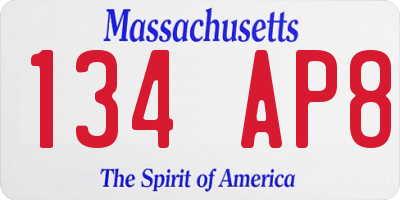MA license plate 134AP8