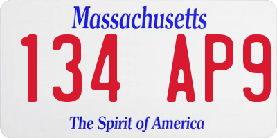 MA license plate 134AP9
