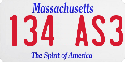 MA license plate 134AS3