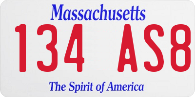 MA license plate 134AS8