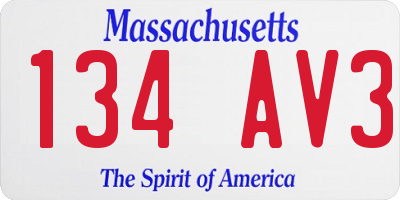 MA license plate 134AV3