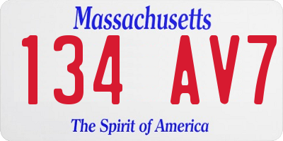 MA license plate 134AV7