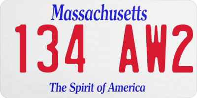 MA license plate 134AW2