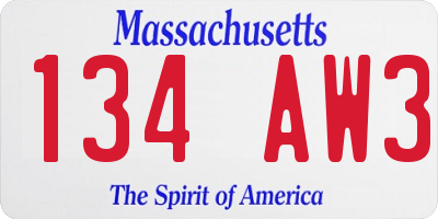 MA license plate 134AW3
