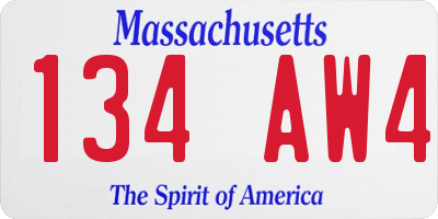 MA license plate 134AW4