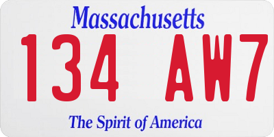 MA license plate 134AW7