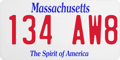 MA license plate 134AW8