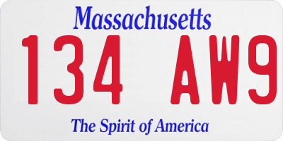 MA license plate 134AW9