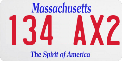 MA license plate 134AX2