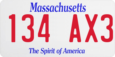 MA license plate 134AX3
