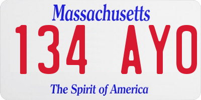 MA license plate 134AY0