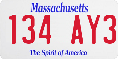 MA license plate 134AY3