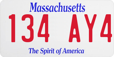 MA license plate 134AY4