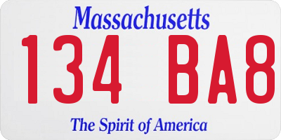 MA license plate 134BA8