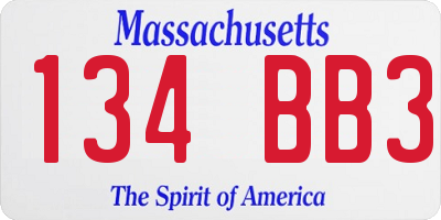 MA license plate 134BB3