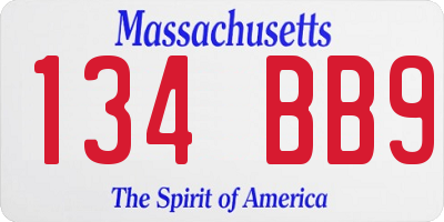MA license plate 134BB9