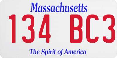 MA license plate 134BC3