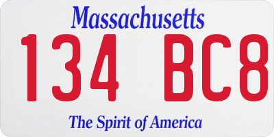 MA license plate 134BC8