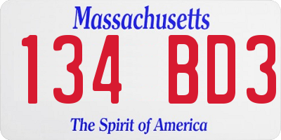 MA license plate 134BD3