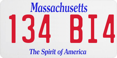 MA license plate 134BI4