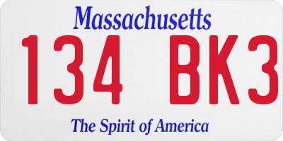 MA license plate 134BK3