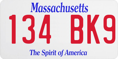 MA license plate 134BK9