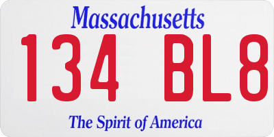 MA license plate 134BL8