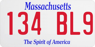 MA license plate 134BL9