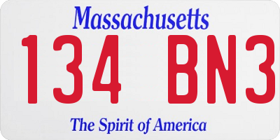 MA license plate 134BN3