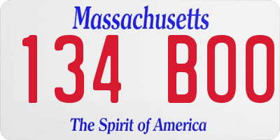 MA license plate 134BO0