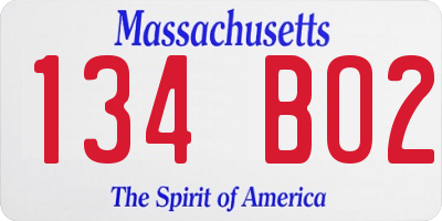 MA license plate 134BO2