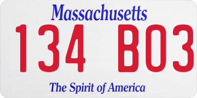 MA license plate 134BO3