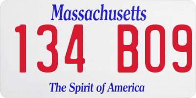 MA license plate 134BO9