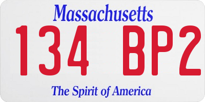 MA license plate 134BP2