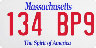MA license plate 134BP9