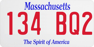 MA license plate 134BQ2